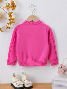 SHEIN Young Girl Cable Knit Jumper - Hot Pink - View 2