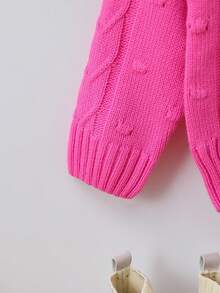 SHEIN Young Girl Cable Knit Jumper - Hot Pink - View 4