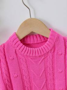 SHEIN Young Girl Cable Knit Jumper - Hot Pink - View 5