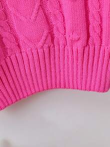 SHEIN Young Girl Cable Knit Jumper - Hot Pink - View 6