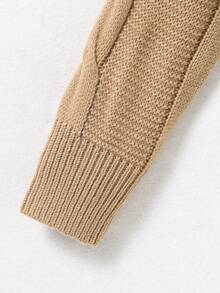 SHEIN Tween Girl Cable Knit Drop Shoulder Sweater - Khaki - View 3