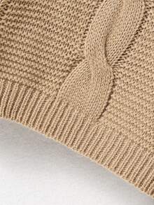 SHEIN Tween Girl Cable Knit Drop Shoulder Sweater - Khaki - View 5