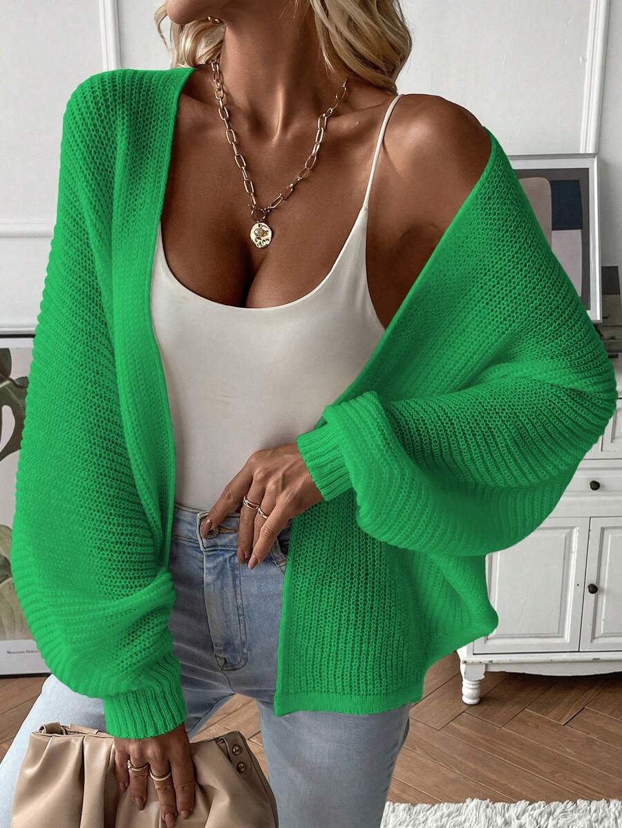 EMERY ROSE Batwing Sleeve Ribbed Knit Duster Cardigan,Long Sleeve Tops Fall Winter Cloth For Women - Green - View 1