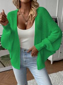 EMERY ROSE Batwing Sleeve Ribbed Knit Duster Cardigan,Long Sleeve Tops Fall Winter Cloth For Women - Green - View 3