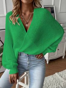EMERY ROSE Batwing Sleeve Ribbed Knit Duster Cardigan,Long Sleeve Tops Fall Winter Cloth For Women - Green - View 4