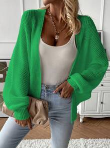 EMERY ROSE Batwing Sleeve Ribbed Knit Duster Cardigan,Long Sleeve Tops Fall Winter Cloth For Women - Green - View 5