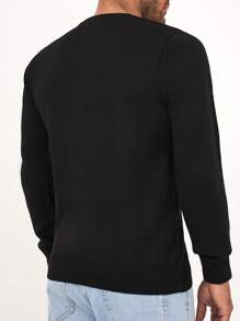 RueChic Men Solid V Neck Jumper - Black - View 2