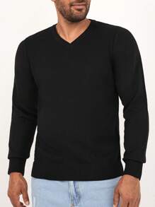 RueChic Men Solid V Neck Jumper - Black - View 4