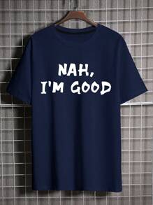 Manfinity Homme Men Slogan Graphic Casual Short Sleeve Tee, Boyfriend Gift, For Going Out - Navy Blue - View 5