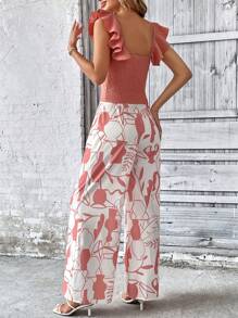 SHEIN Clasi 荷葉邊上衣&圖案印花闊腿褲 - 粉色 - 查看 2