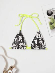 SHEIN ICON Figure Graphic Triangle Bikini Top - White - View 4