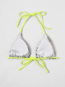 SHEIN ICON Figure Graphic Triangle Bikini Top - White - View 2