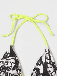 SHEIN ICON Figure Graphic Triangle Bikini Top - White - View 3