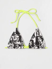 SHEIN ICON Figure Graphic Triangle Bikini Top - White - View 1