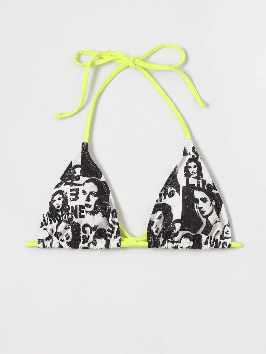 SHEIN ICON Figure Graphic Triangle Bikini Top - White - View 1