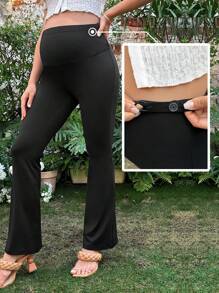 SHEIN Maternity Belly Support Adjustable Waist Flare Leg Trousers - Black - View 7