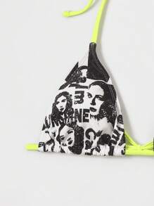 SHEIN ICON Figure Graphic Triangle Bikini Top - White - View 5