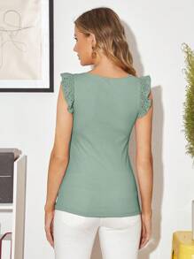 SHEIN 孕婦裝網眼刺繡褶邊看护背心上衣