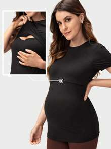 SHEIN Maternity Solid Nursing Tee - Black - View 6