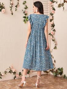 SHEIN Vestido De Enfermería De Maternidad Con Estampado Floral, Adorno De Volantes Y Cremallera Lateral - Multicolor - Ver 2