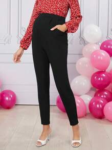 SHEIN Maternity Adjustable Waist Pants - Black - View 1