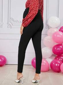 SHEIN Maternity Adjustable Waist Pants - Black - View 2