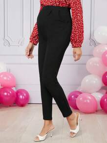 SHEIN Maternity Adjustable Waist Pants - Black - View 3