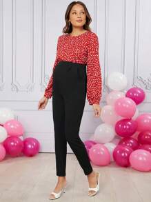 SHEIN Maternity Adjustable Waist Pants - Black - View 4