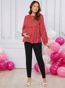 SHEIN Maternity Adjustable Waist Pants - Black - View 5