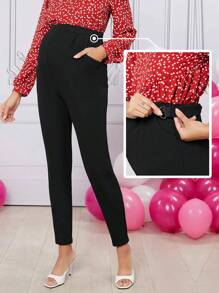 SHEIN Maternity Adjustable Waist Pants - Black - View 6