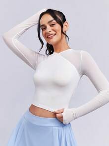 SHEINNeu 露背繫帶短款T恤 - 白色 - 查看 2