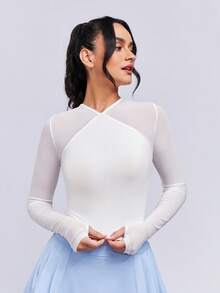 SHEINNeu 露背繫帶短款T恤 - 白色 - 查看 4