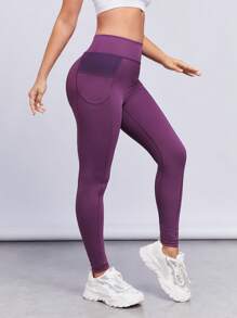 SHEINNeu 寬腰帶運動打底褲帶手機袋 - 紫色 - 查看 5