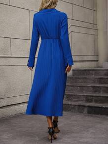 SHEIN LUNE Solid Split Thigh Button Detail Dress - Royal Blue - View 2