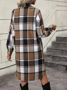 SHEIN LUNE Plaid Print Half Button Shirt Dress - Brown - View 2