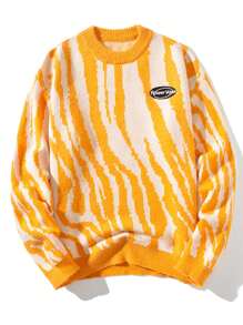 Nam Mô hình sọc ngựa vằn Chi tiết vá Áo len - trái cam - Xem 3