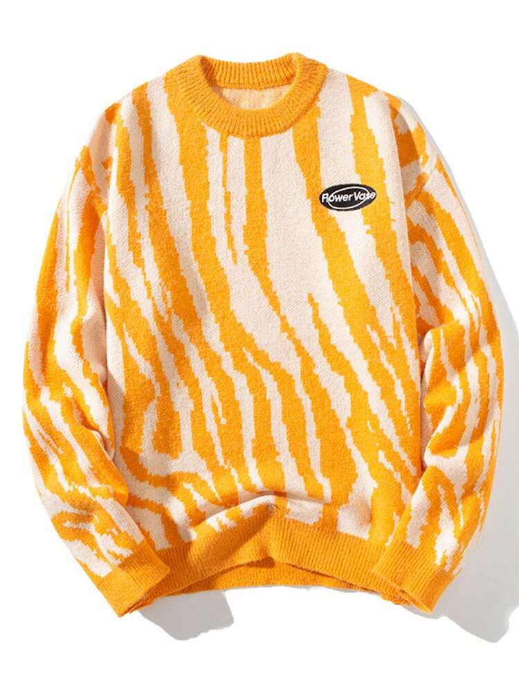 Nam Mô hình sọc ngựa vằn Chi tiết vá Áo len - trái cam - Xem 3