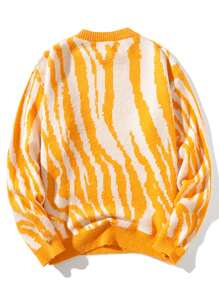 Nam Mô hình sọc ngựa vằn Chi tiết vá Áo len - trái cam - Xem 4