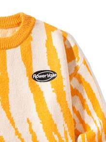 Nam Mô hình sọc ngựa vằn Chi tiết vá Áo len - trái cam - Xem 5