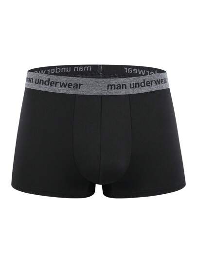 Men's Sporty Black Geometric Trunks With Medium Stretch Fabric And Tape Details