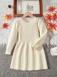 Cô Gái Trẻ Xoắn Dan Ống tay áo Đầm Áo len - Màu be - Xem 1