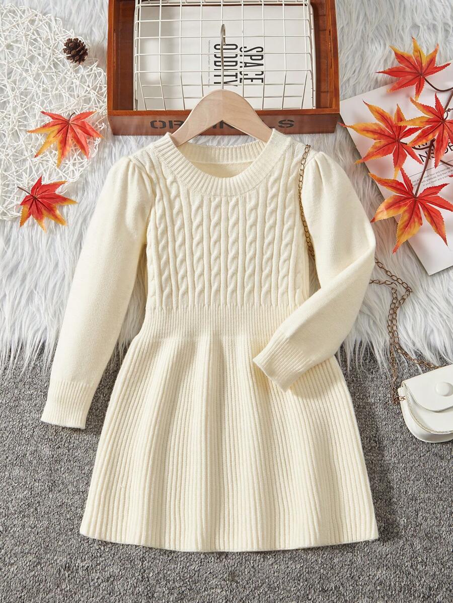 Cô Gái Trẻ Xoắn Dan Ống tay áo Đầm Áo len - Màu be - Xem 1
