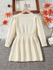 Cô Gái Trẻ Xoắn Dan Ống tay áo Đầm Áo len - Màu be - Xem 2