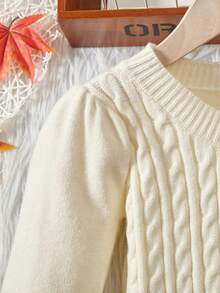 Cô Gái Trẻ Xoắn Dan Ống tay áo Đầm Áo len - Màu be - Xem 3