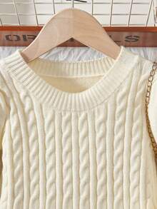 Cô Gái Trẻ Xoắn Dan Ống tay áo Đầm Áo len - Màu be - Xem 4