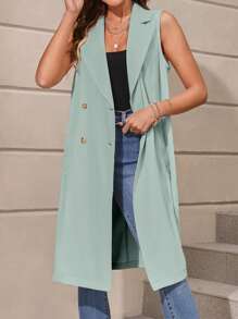 SHEIN LUNE Lapel Neck Double Breasted Vest Blazer - Mint Green - View 1