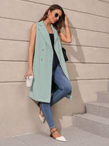 SHEIN LUNE Lapel Neck Double Breasted Vest Blazer - Mint Green - View 3