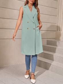 SHEIN LUNE Lapel Neck Double Breasted Vest Blazer - Mint Green - View 5