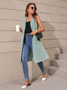 SHEIN LUNE Lapel Neck Double Breasted Vest Blazer - Mint Green - View 6