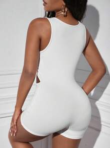 SHEIN SXY 前鏤空彈力緊身連體短褲 - 白色 - 查看 2